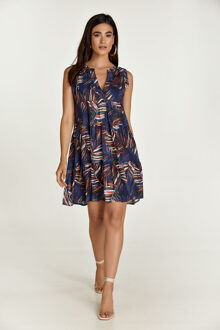 Mouwloze A-lijn bladafdruk Jurk Navy - M
