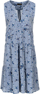 Mouwloze A-lijn bloemen Jurk Indigoblauw - L