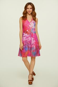 Mouwloze A-lijnjurk voor dames – abstracte veelkleurige print, gevoerd katoen met een bovenlaag van transparant nylon