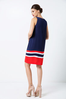 Mouwloze Blauwe Jurk met Multicolour Paneel Detail Donkerblauw