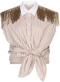 Mouwloze blouse met franjes Rhobin  beige - 36,38,40,