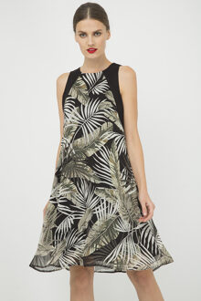 Mouwloze chiffon jurk met a-lijn print Zwart