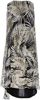 Mouwloze dubbellaagse jurk met tropische print Olijf