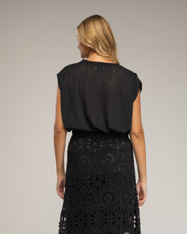 Mouwloze gebreide net top Zwart - One Size