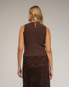 Mouwloze gebreide top Bruin - One Size