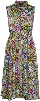 Mouwloze jurk met dierenprint en riem Olijf - XL