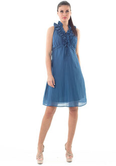 Mouwloze jurk met ruches Marineblauw - EU 38 / UK 10