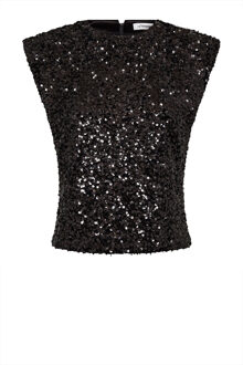 Mouwloze pailletten top Roslyn  zwart
