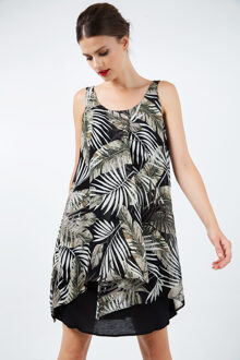 Mouwloze print chiffon jurk met lagen Zwart - EU 38 / UK 10