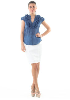 Mouwloze top met ruches - maat Marineblauw