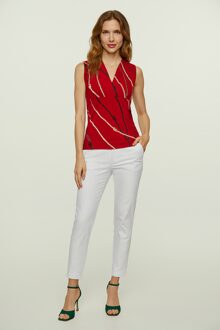 Mouwloze top van rood katoenjersey met touwprint - maat EU 42 / UK 14