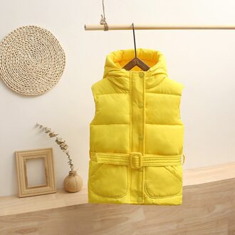 Mouwloze Winter Jacket Belted Vest Down Kleding Meisjes Mid-Lengte Jas Kinderen Hooded geel / 100cm