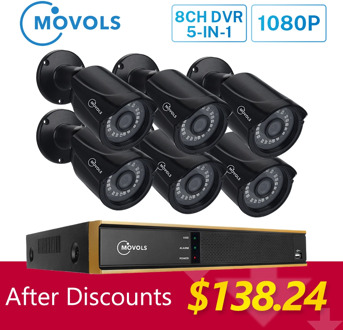MOVOLS 1080P CCTV Camera System 6PCS Outdoor/Indoor IR-CUT Security Camera 2MP 5 in 1 DVR P2P Waterproof Surveillance System Kit
