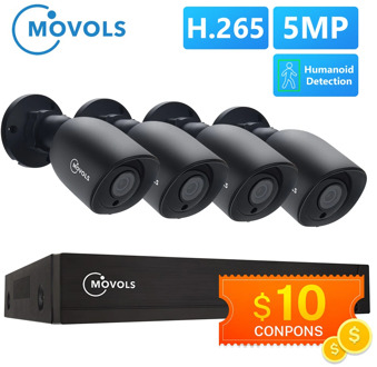 Movols 5MP AI Video Surveillance System 8CH H.265+ DVR 4PCS 2592*1944 HD Security Camera Kit Indoor/ Outdoor IR-cut CCTV System