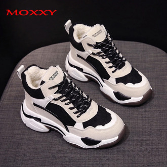 Moxxy Winter High Platform Sneakers Women 2020 New High Top Sneakers Basket Femme Warm Plush Dad Chunky Sneakers Women Shoes