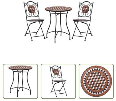 Mozaïek Bistroset - Terracotta - Gepoedercoat ijzer - 60 x 72 cm (Ø x H) - 52 x 37 x 87 cm (B x D x H) Bruin