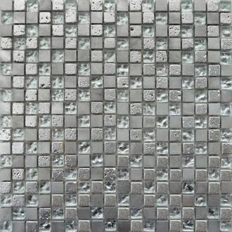 Mozaiek Fantasia mix zilver travertine/glas 1,5x1,5x0,8 cm -  Mix, Zilver Prijs per 1 matje.