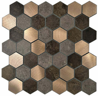 Mozaïek Isodeco Steenstrip Hexagon V-Groef Zelfklevend 28.8x29.2 cm Koper Isodeco