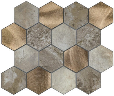 Mozaïek Isodeco Steenstrip Hexagon Zelfklevend 25.0x29.0 cm Beige Large Isodeco