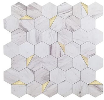 Mozaïek Isodeco Steenstrip Hexagon Zelfklevend 28.0x29.0 cm Goud Wit Marmer Isodeco