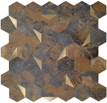Mozaïek Isodeco Steenstrip Hexagon Zelfklevend 28.0x29.0 cm Roest Goud Isodeco
