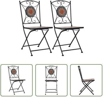 Mozaïekstoelen Set - IJzer/Keramiek - 51x39x86 cm - Oranje/Grijs