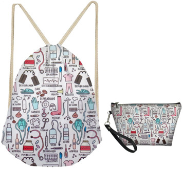 MOZOEYU Women Drawstring Bag Sets Fashion Nurse Design Girls Woman Foldable School Girls Cloth Backpack Small Shoes Pack