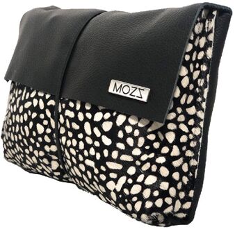 MOZZ Luieretui Leer Zwart Baby Cheetah Wit op Zwart