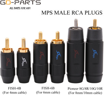 MPS Male RCA Phono Connector Plug Jack 4mm 6mm 8mm 10mm Cable For Hifi Audio AMP CD DIY Gold Rhodium Plated Brass