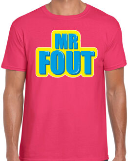 Mr. Fout fun tekst t-shirt voor heren roze met blauwe opdruk 2XL
