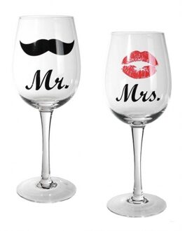 Mr & Mrs wijnglazen - 22,5 cm - 430 ml - Bruiloft cadeau - Huwelijk Multi