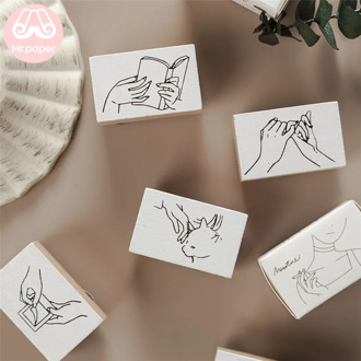 Mr Paper 15 Designs Minimalist Style Sketch Wooden Rubber Stamps for Scrapbooking Decoration DIY Craft Standard Wooden Stamps