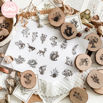 Mr Paper 25 designs Forest Animals Plants Growth Ring Wooden Rubber Stamps for Scrapbooking Decoration DIY Craft Wooden Stamps