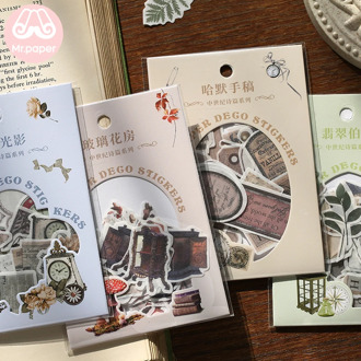 Mr.paper 40Pcs/pack 8 Designs Vintage Retro Medieval Poems Old Age Creative Stickers Bullet Journal Deco Stationery Stickers