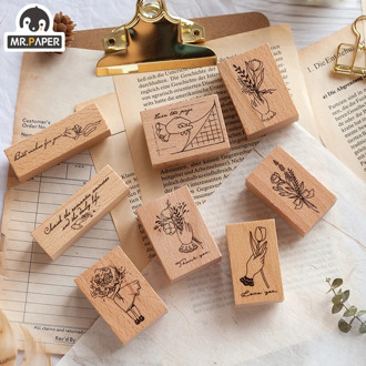 Mr.Paper 8 designs Girl Plant Growth Wooden Rubber Stamps for Scrapbooking Decoration Planner DIY Craft Wooden Stamps Small Size