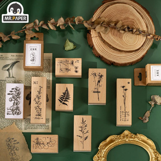 Mr.Paper 8 Designs Herbal Green Wooden Rubber Stamps Albums for DIY Scrapbooking Seal Deco Craft Stationery Home Standard