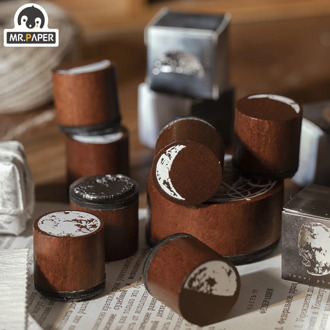 Mr Paper 8 Designs Planet Moon Wooden Stamps Rubber Vntage for Scrapbooking Deco DIY Craft Standard Wooden Stamp Stationery