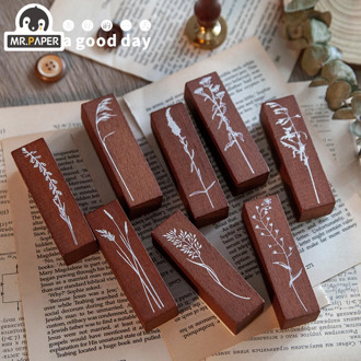 Mr.Paper 8 Styles Plant Specimens Long Vintage Painting Inkpad Handmade DIY Craft Deco Inkpad Rubber Stamps Scrapbooking Inkpad