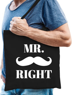 Mr right katoenen tasje met snor heren - Feest Boodschappentassen Multikleur