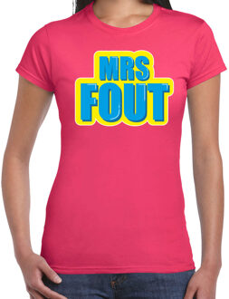 Mrs. Fout fun tekst t-shirt voor dames roze met blauwe opdruk 2XL
