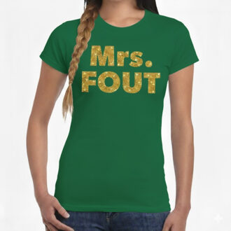 Mrs. Fout goud glitter tekst - t-shirt - groen - dames - foute party S