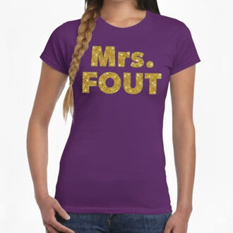 Mrs. Fout goud glitter tekst - t-shirt - paars - dames - foute party XS