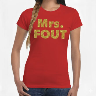 Mrs. Fout goud glitter tekst - t-shirt - rood - dames - foute party XS