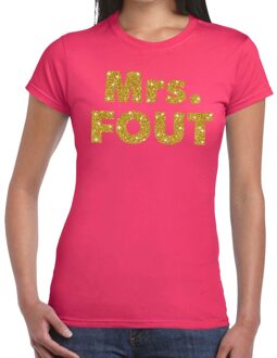 Mrs. Fout goud glitter tekst t-shirt roze dames XS