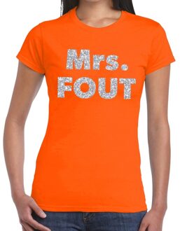 Mrs. Fout zilver glitter tekst t-shirt oranje dames XS