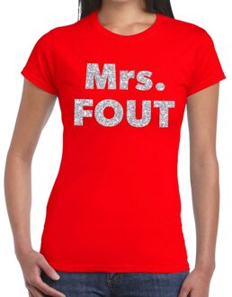 Mrs. Fout zilver glitter tekst t-shirt rood dames - Foute party kleding XL