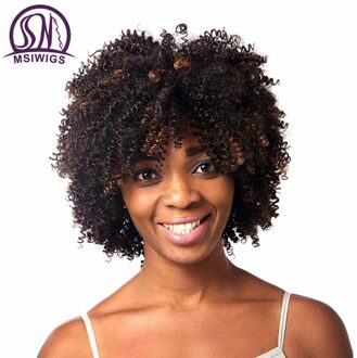 MSIWIGS Afro Krullend Pruik Korte Ombre Hair Brown Synthetische Pruiken voor Zwarte Vrouwen Afro-amerikaanse Vrouwelijke Kapsel Haar