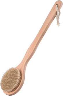 MSV Bad/douche scrub massage borstel - hout - 40 cm - harde stevige borstels - Badkameraccessoireset Bruin