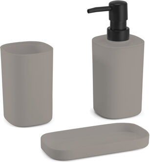 MSV Badkamer accessoires set 3-delig Lona - Kunststof - Beige - Zeeppompje/beker/schaaltje - Badkameraccessoireset