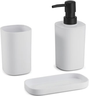MSV Badkamer accessoires set 3-delig Lona - Kunststof - Wit - Zeeppompje/beker/schaal